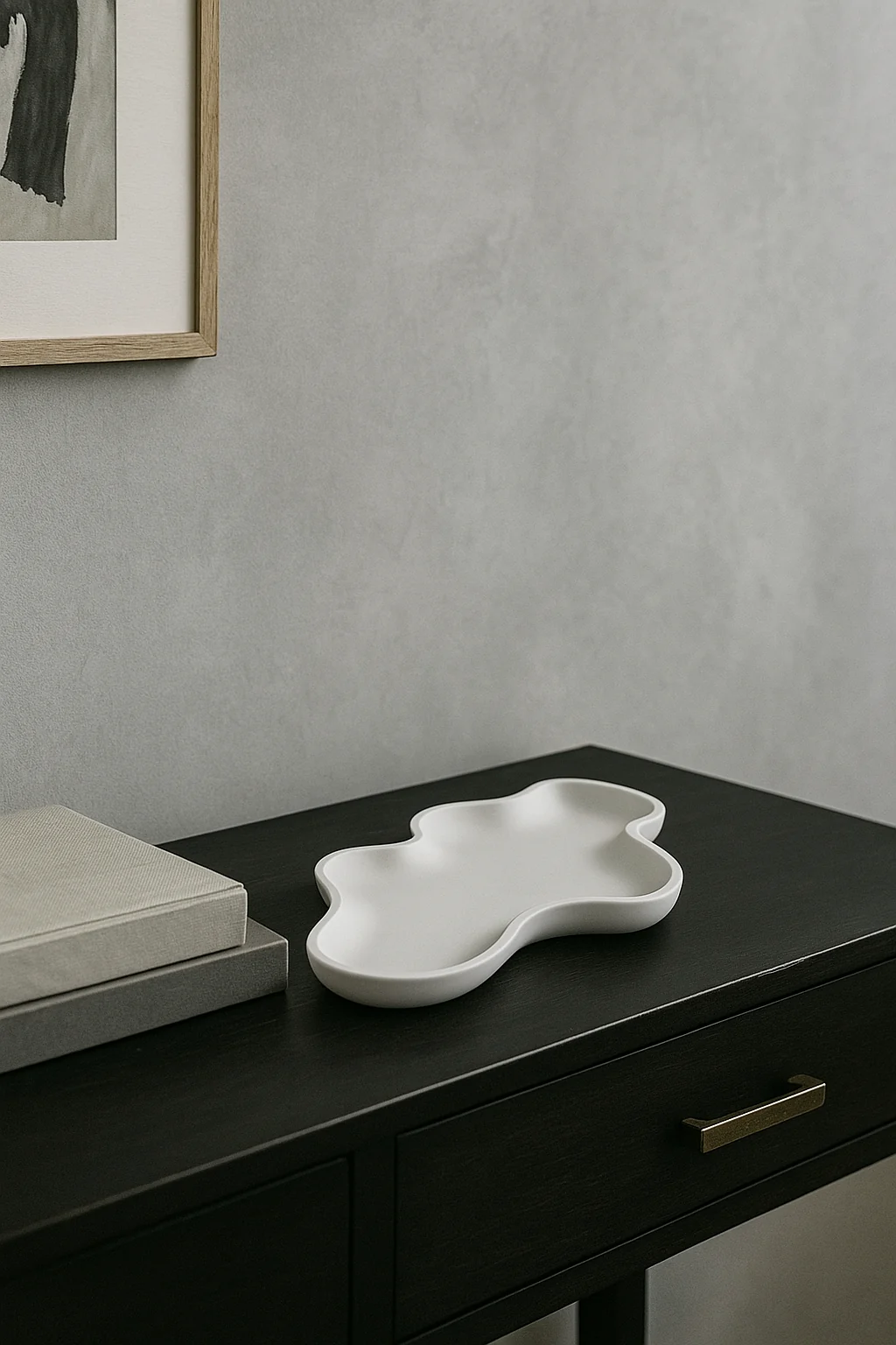 Aether organic premium sculptural tray on a dark console