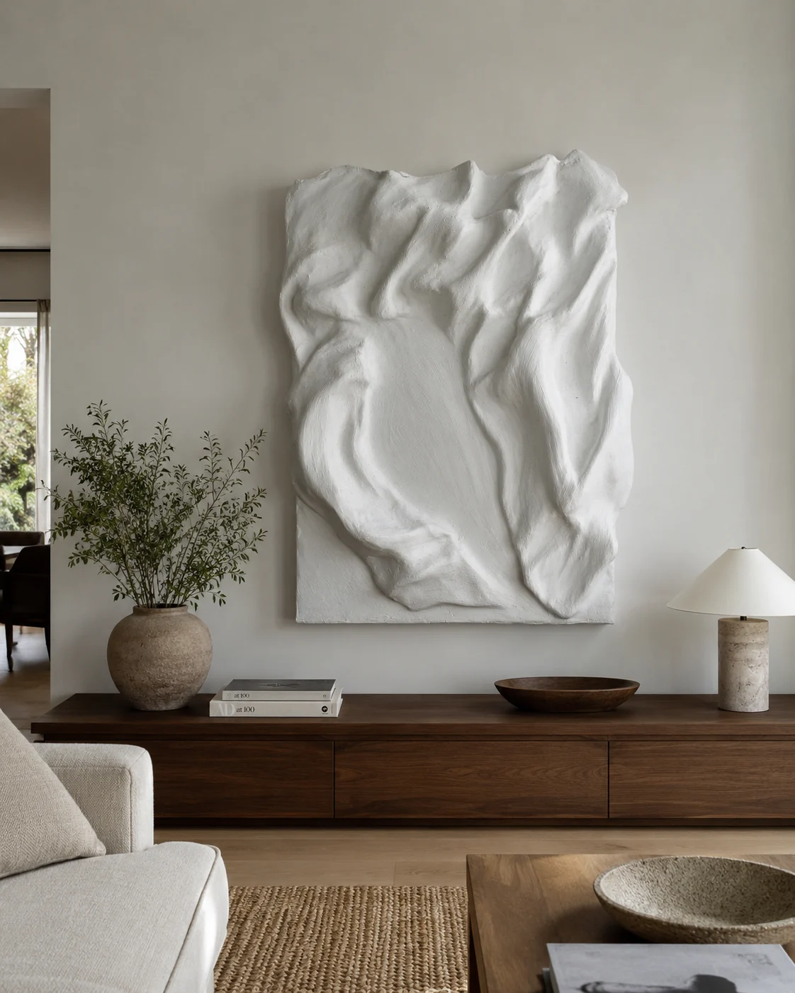 Awakening sculptural wall art in an interior setting